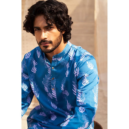 Charkhee Ocean Blue Printed Kurta with Pant