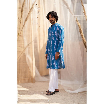 Charkhee Ocean Blue Printed Kurta with Pant