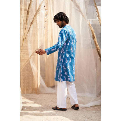 Charkhee Ocean Blue Printed Kurta with Pant