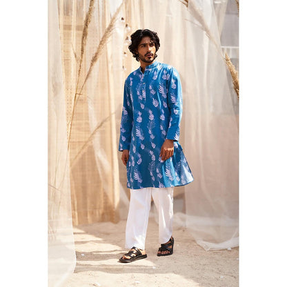 Charkhee Ocean Blue Printed Kurta with Pant