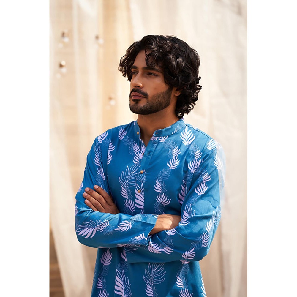 Charkhee Ocean Blue Printed Kurta with Pant