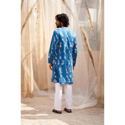 Charkhee Ocean Blue Printed Kurta with Pant