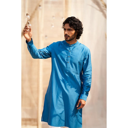 Charkhee Solid Ocean Blue Kurta with Pant