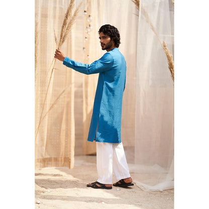 Charkhee Solid Ocean Blue Kurta with Pant