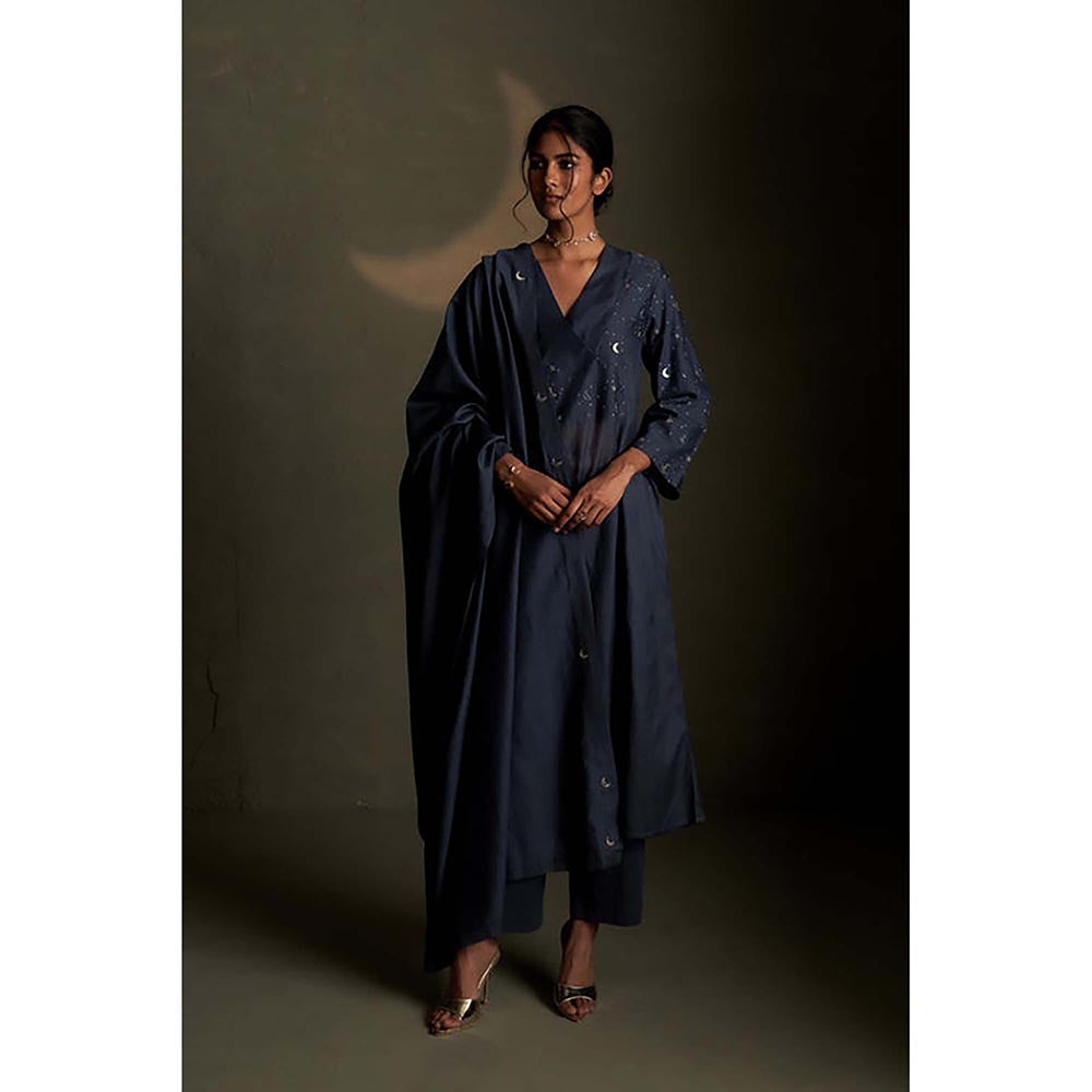 Charkhee Blue Dusk Double Yoke Kurta with Pant and Dupatta