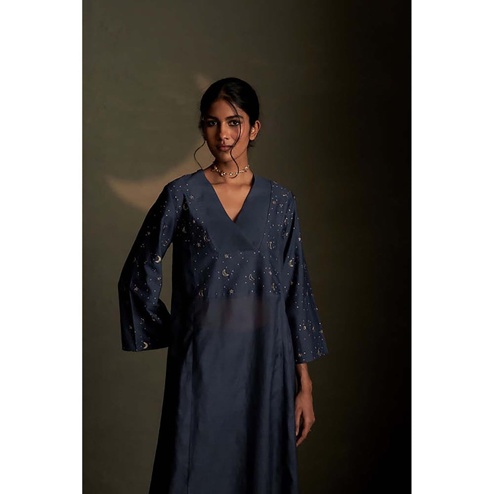 Charkhee Blue Dusk Double Yoke Kurta with Pant and Dupatta
