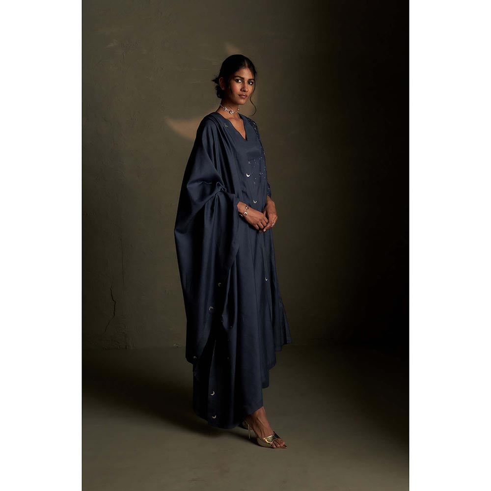 Charkhee Blue Dusk Double Yoke Kurta with Pant and Dupatta