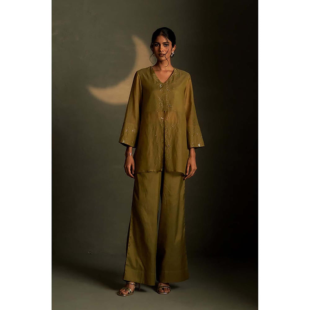 Charkhee Olive Dusk Chand Sitara Tunic with Pant