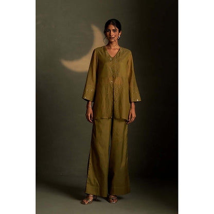Charkhee Olive Dusk Chand Sitara Tunic with Pant