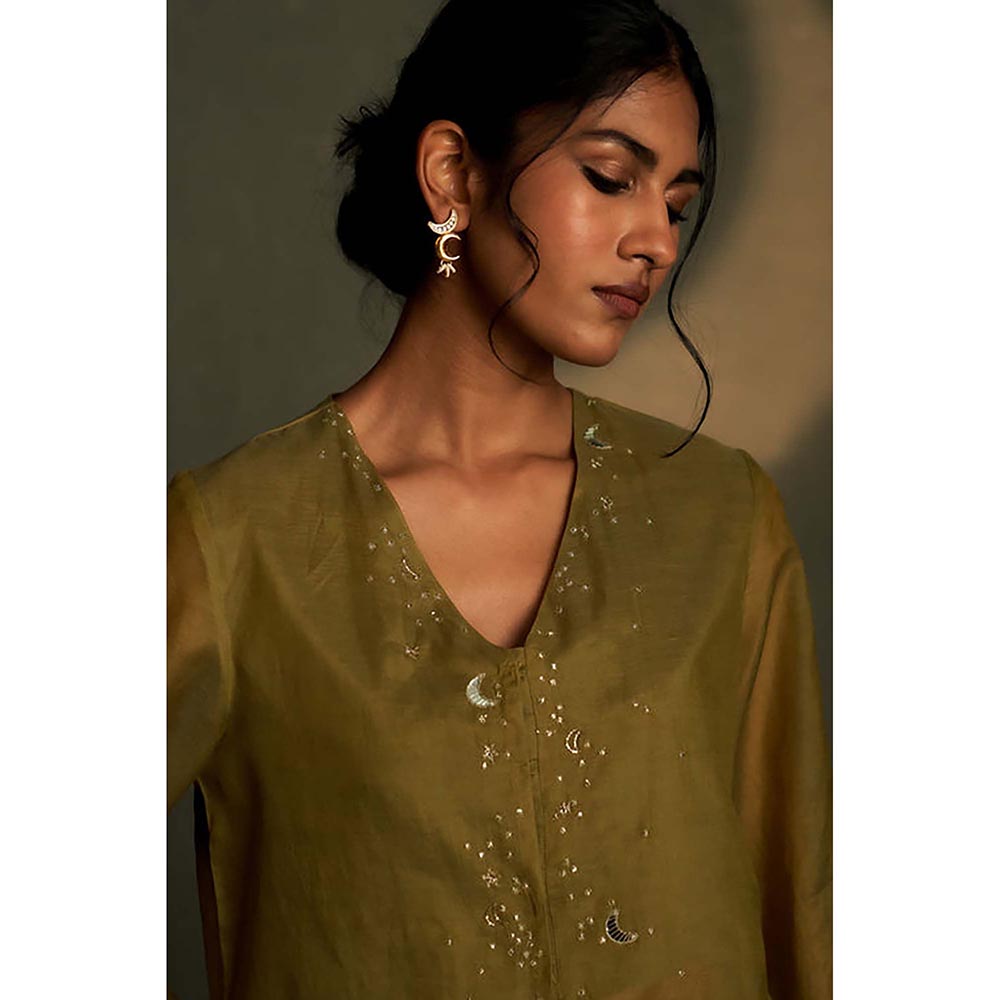 Charkhee Olive Dusk Chand Sitara Tunic with Pant