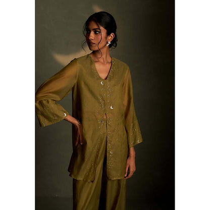 Charkhee Olive Dusk Chand Sitara Tunic with Pant