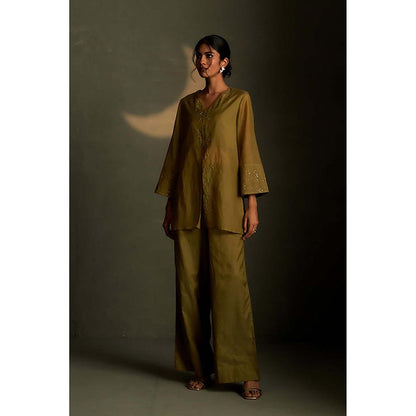 Charkhee Olive Dusk Chand Sitara Tunic with Pant