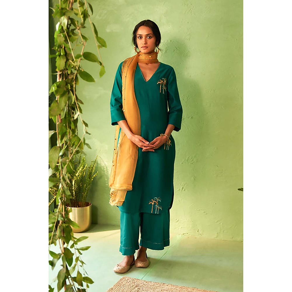 Charkhee Peacock Green Kurta with Pant