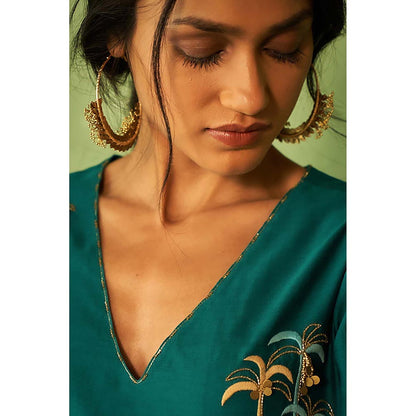 Charkhee Peacock Green Kurta with Pant