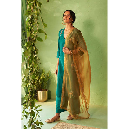 Charkhee Peacock Green Kurta with Pant