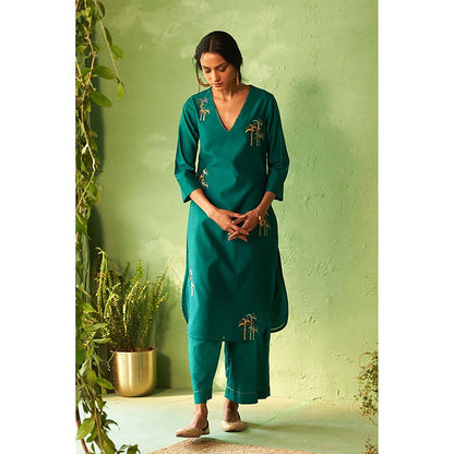 Charkhee Peacock Green Kurta with Pant