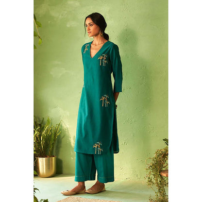 Charkhee Peacock Green Kurta with Pant