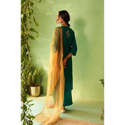 Charkhee Peacock Green Kurta with Pant
