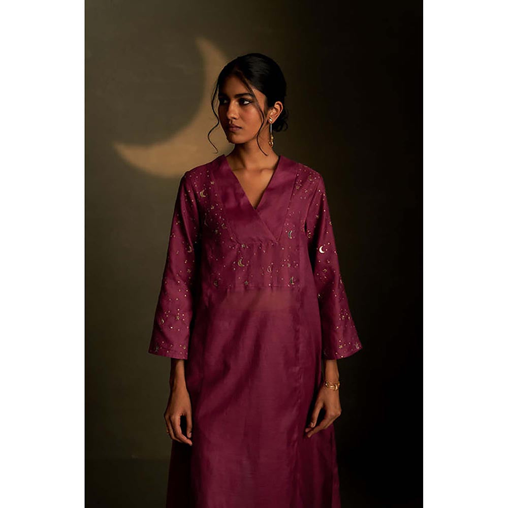 Charkhee Twilight Magenta Double Yoke Kurta with Palazzo