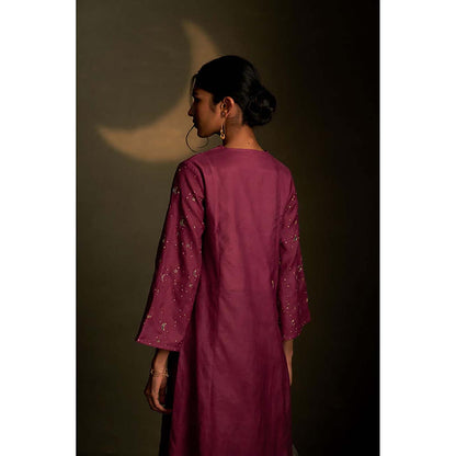 Charkhee Twilight Magenta Double Yoke Kurta with Palazzo