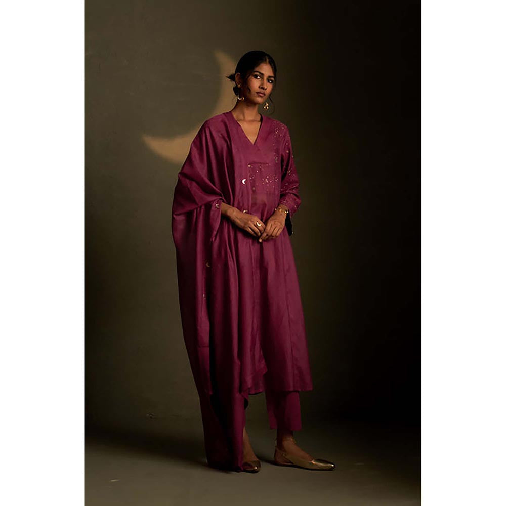 Charkhee Twilight Magenta Double Yoke Kurta with Palazzo