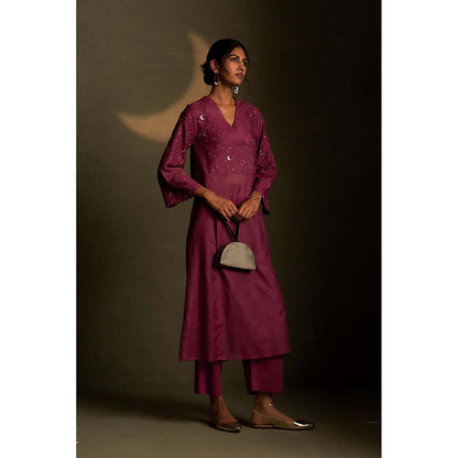 Charkhee Twilight Magenta Double Yoke Kurta with Palazzo