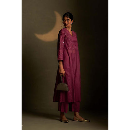Charkhee Twilight Magenta Double Yoke Kurta with Palazzo
