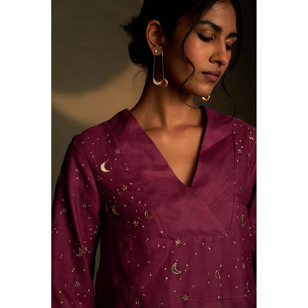 Charkhee Twilight Magenta Double Yoke Kurta with Palazzo