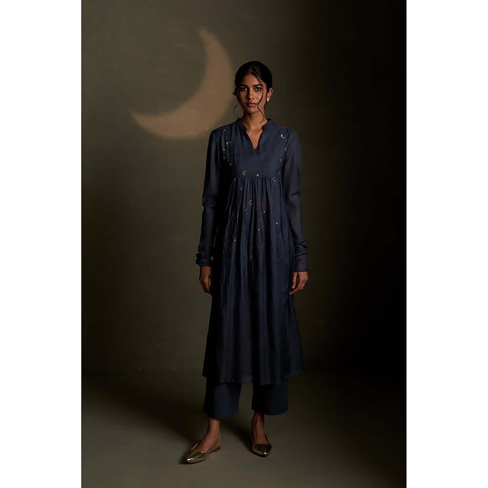 Charkhee Blue Front Yoke Kurta with Pant