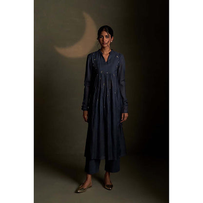 Charkhee Blue Front Yoke Kurta with Pant