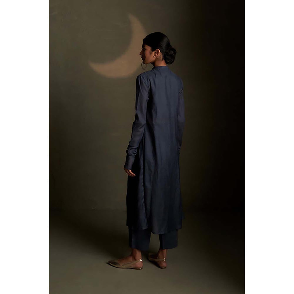 Charkhee Blue Front Yoke Kurta with Pant