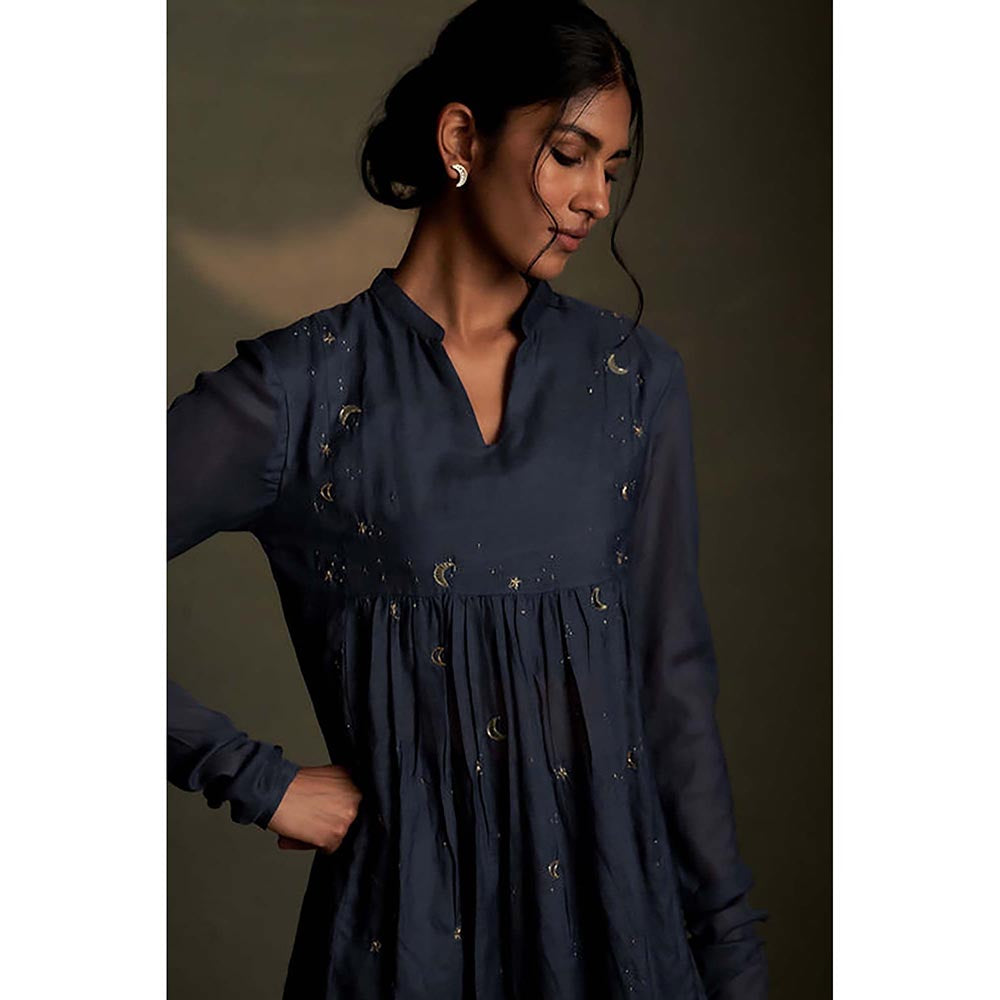 Charkhee Blue Front Yoke Kurta with Pant