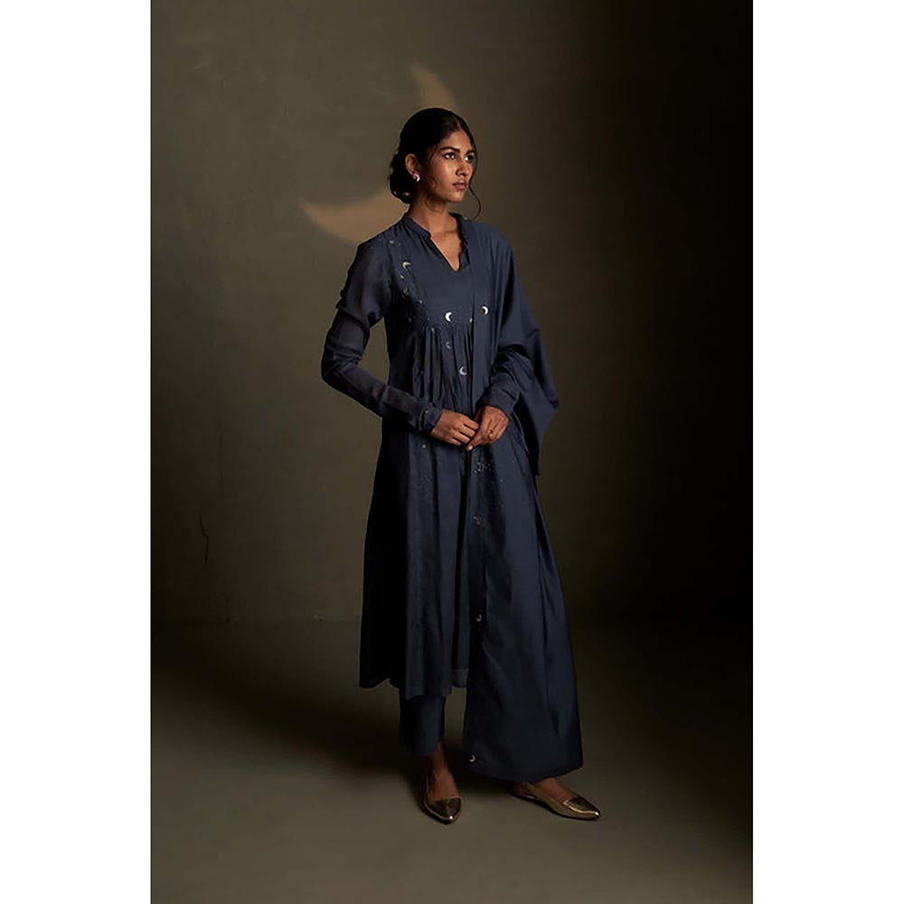 Charkhee Blue Front Yoke Kurta with Pant