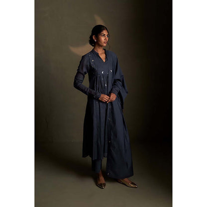 Charkhee Blue Front Yoke Kurta with Pant