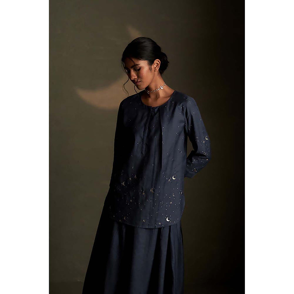 Charkhee Blue Dusk Chand Kurti Skirt Set
