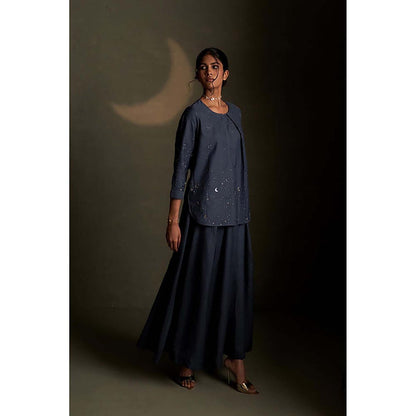 Charkhee Blue Dusk Chand Kurti Skirt Set