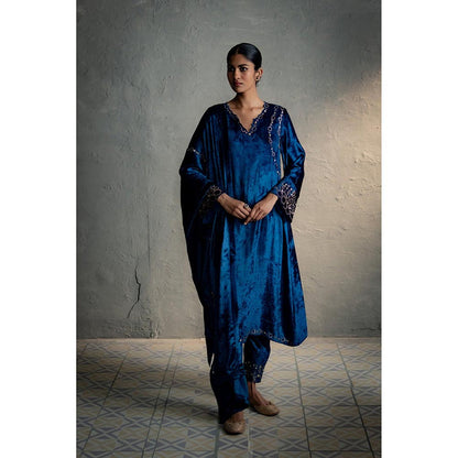 Charkhee Blue Phiran Style Kurta with Pant and Dupatta