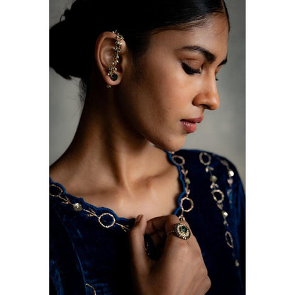 Charkhee Blue Phiran Style Kurta with Pant and Dupatta