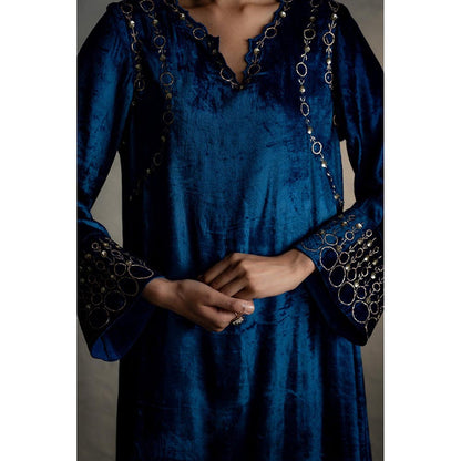 Charkhee Blue Phiran Style Kurta with Pant and Dupatta