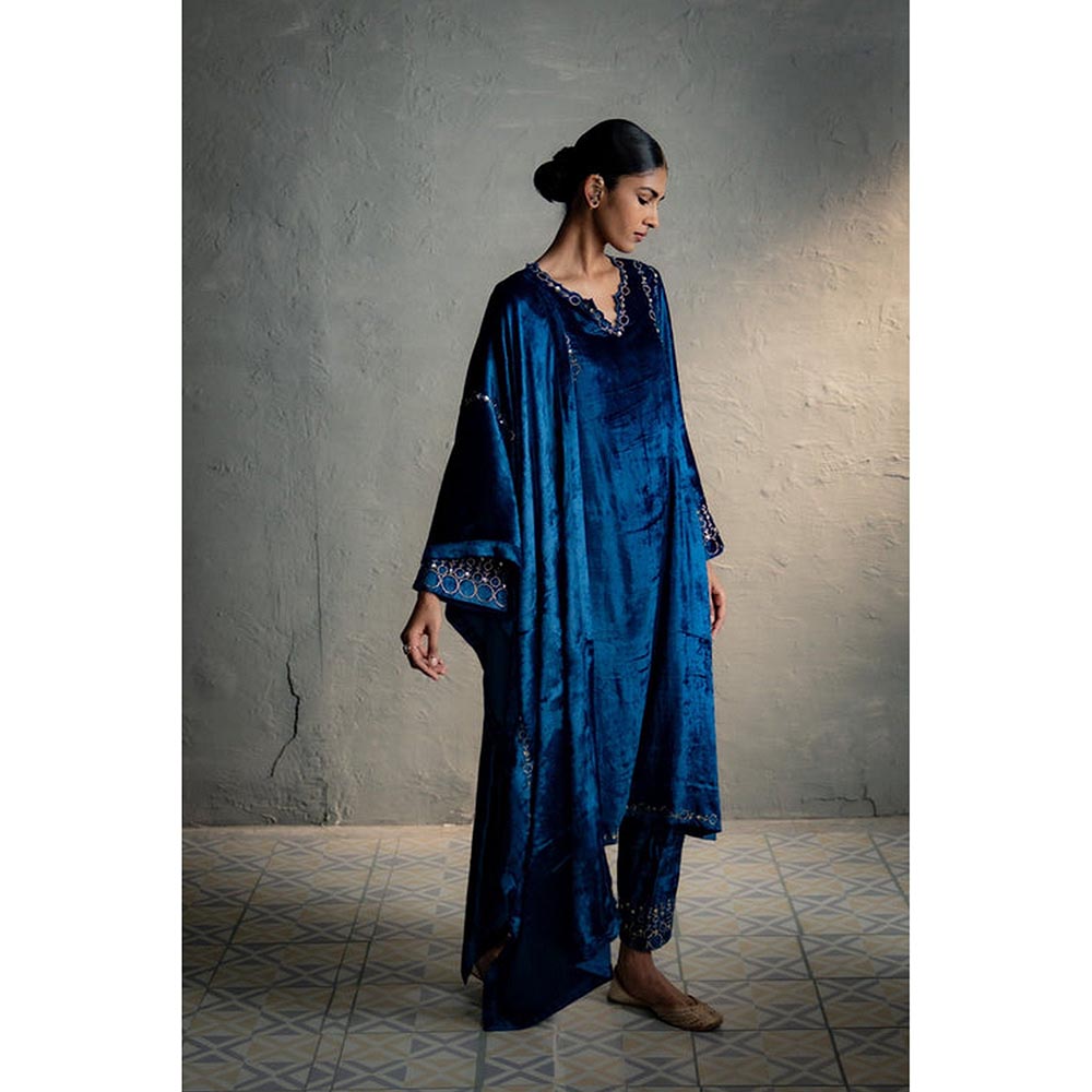 Charkhee Blue Phiran Style Kurta with Pant and Dupatta