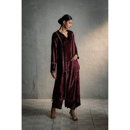 Charkhee Brown Velvet Straight Kurta with Pant and Dupatta