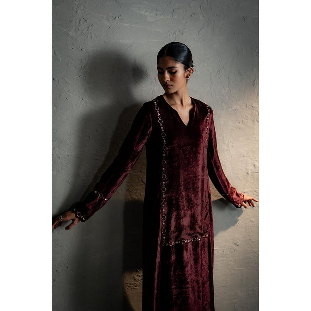 Charkhee Brown Velvet Straight Kurta with Pant and Dupatta