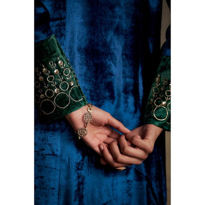 Charkhee Maaya Blue V Neck Kurta With Palazzo And Dupatta
