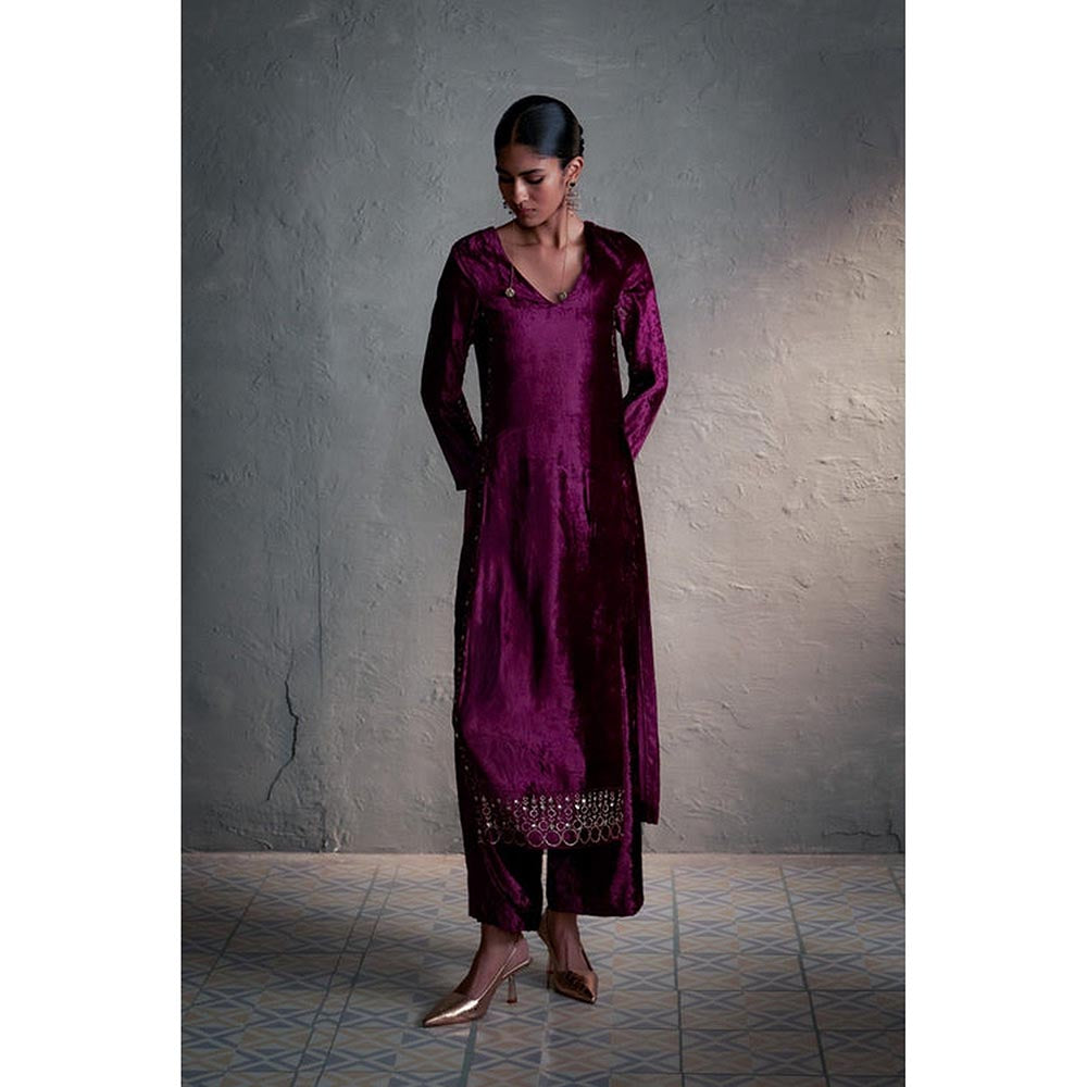 Charkhee Velvet Pink Kurta With Pant And Dupatta