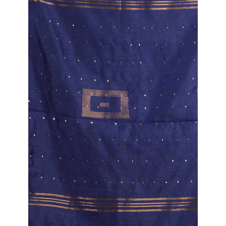 CHARUKRITI Blue Gold-Toned Woven Design Handloom Saree without Blouse