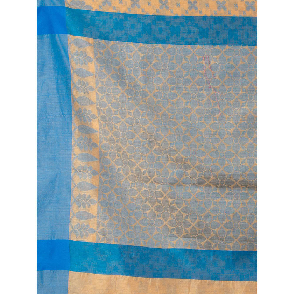 CHARUKRITI Beige Handspun Cotton Hand Woven Soft Saree with Floral Design with Unstitched Blouse