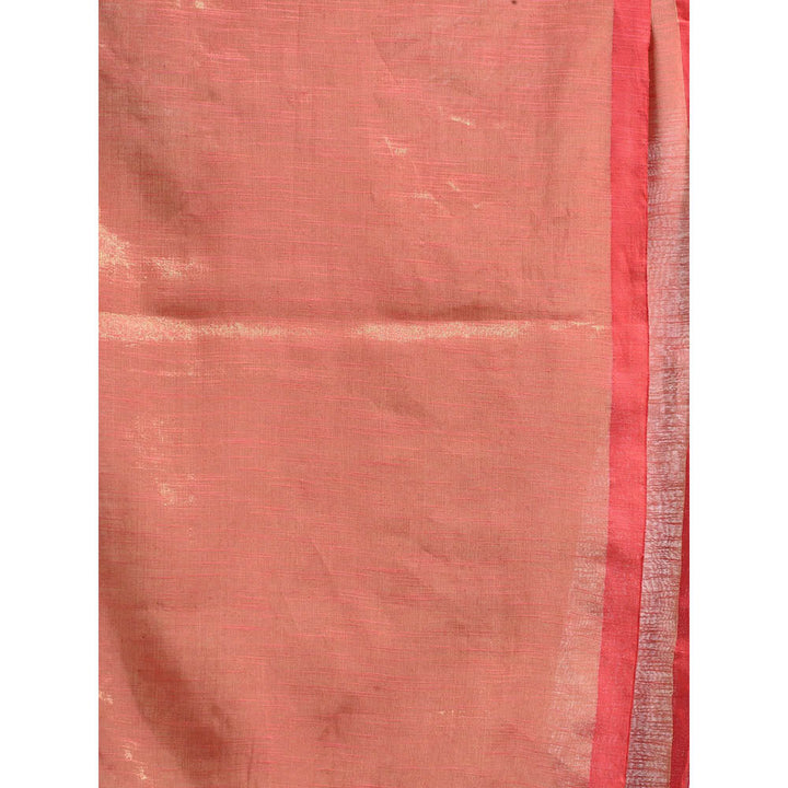 CHARUKRITI Pink Tissue Handwoven Soft Saree with Unstitched Blouse