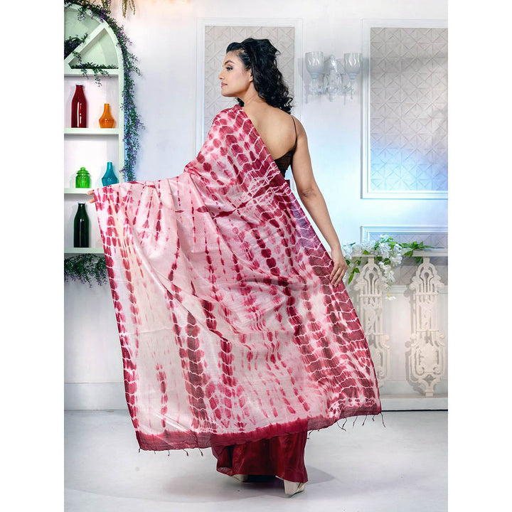 CHARUKRITI Wine Red Blended Tusser Ombre Saree with Half Tie and Dye with Unstitched Blouse