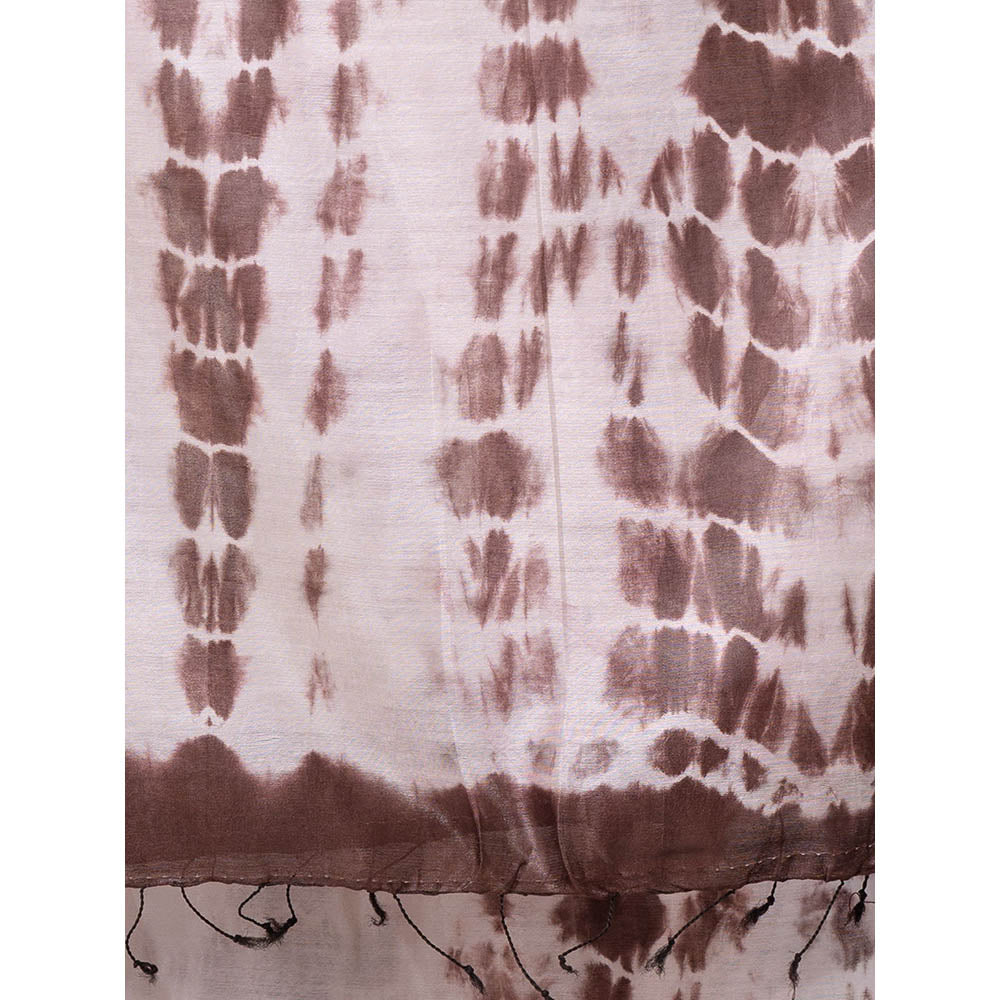 CHARUKRITI Chocolate Brown Blended Tusser Ombre Saree with Half Tie and Dye with Unstitched Blouse