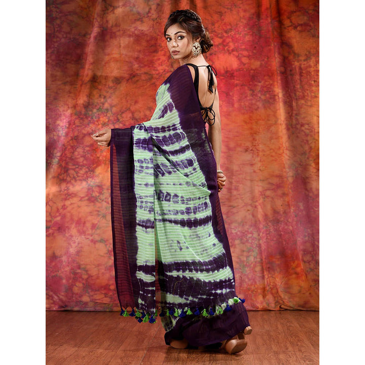 CHARUKRITI Green Cotton Soft Handwoven Tie Dye Saree and Unstitched Blouse